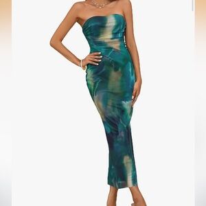 Elegant Multicolor Strapless  summer Dress xl